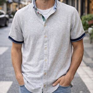 Zara Chinese Collar Button-up Polo Shirt Size M Men Muscle Fit Preowned